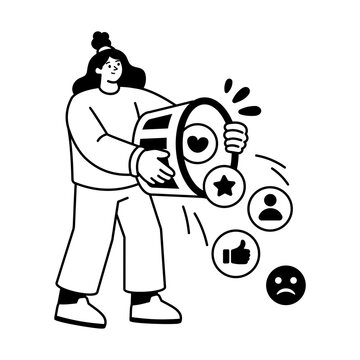 Creator pouring social icons from a megaphone.
