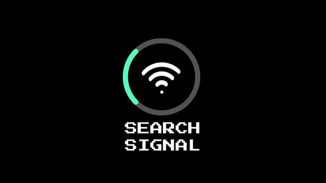 A muted animated icon showing a gray desaturated wifi ring symbol above the gray pixel-text SEARCH SIGNAL indicating an inactive scan for a wireless network