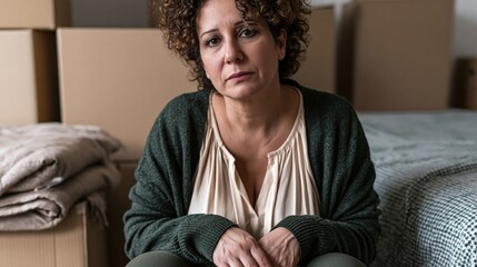 Fototapeta premium Gray Divorce Middle Aged North African Athletic Woman Apartment Relief