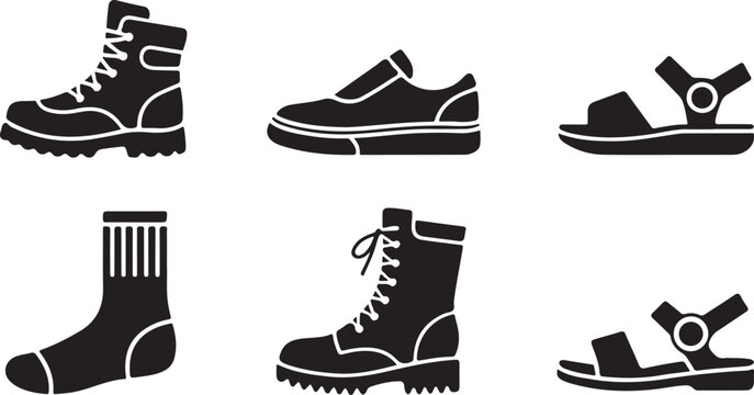 Flat pack black footwear and socks icons