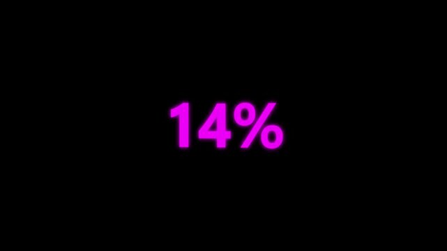 Neon pink percentage counter 0-17% animation, digital loading progress bar for UI and data visualization,4k video.