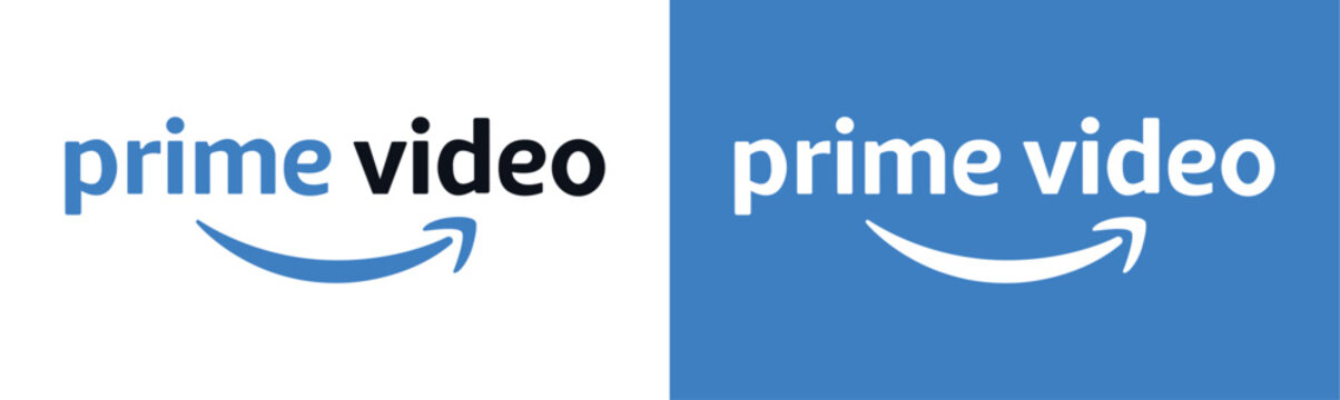 Amazon Prime Video Logo and Wordmark Variations on Transparent and Blue Backgrounds, Editorial Use Only