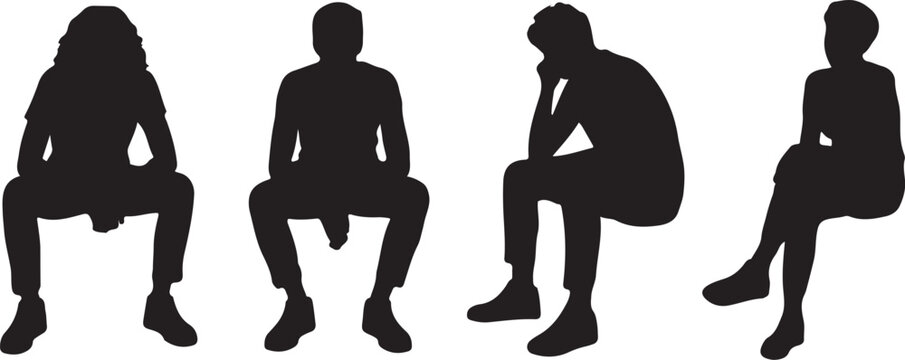 Four sitting silhouettes in deep thought pose