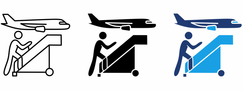 Airplane Boarding Stroke icon collections. Containing Passenger, Stairs, Jet, Terminal and more icons.