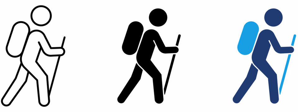 Mountain Hiking Stroke icon collections. Containing Backpack, Trekking, Stick, Trail and more icons.