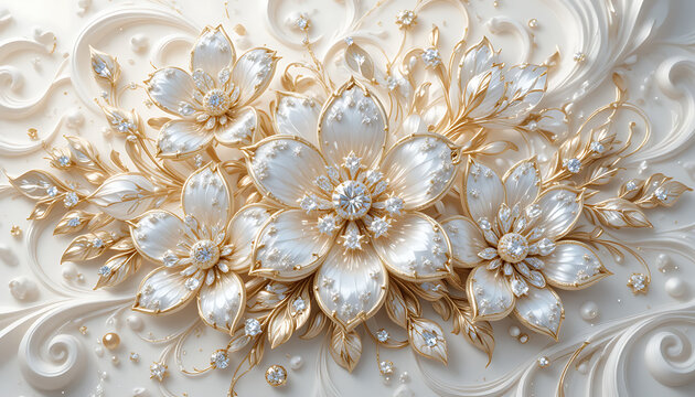 Elegant White Floral Embellishment with Gems and Pearls.
