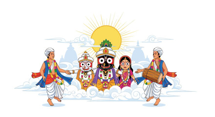 Naklejka premium Rath yatra celebration with jagannath balabhadra and subhadra idols
