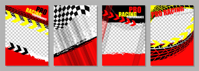 Racing Poster Set with Speed Motion and Checkered Flag Elements © antoniofrancois