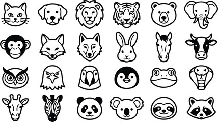 Black and white animal face icons. © Wawan