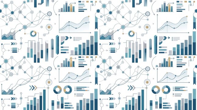 Business intelligence flowchart and growth graph infographic seamless pattern for corporate data analytics presentation background