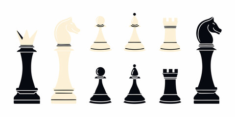 Chess Pieces Vector Illustration Black And White Game Set © Topoti