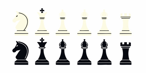 Chess Pieces Vector Illustration Black And White Game Set © Topoti