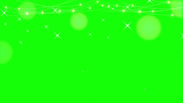 Green Screen Background with Glowing Bokeh Lights and Sparkling Christmas Garlands