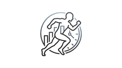 Obraz premium Runner icon with clock and growth chart background