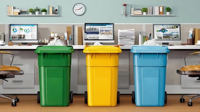 Color coded bins in an office setting