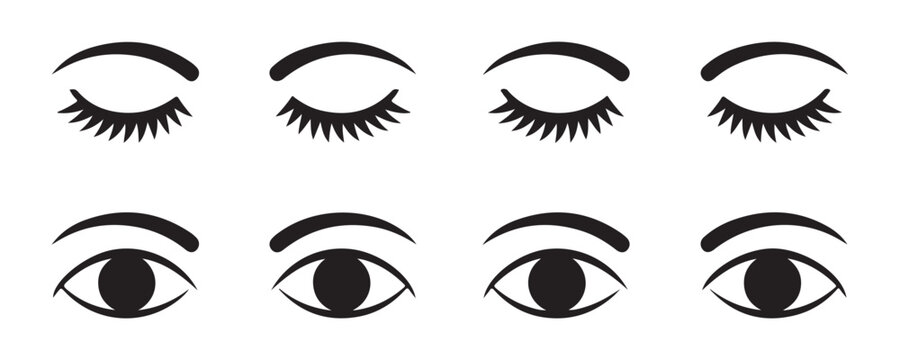 Closed and open eyes set. human eye icon. simple black vector illustration isolated on transparent background.