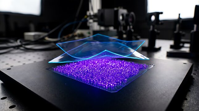 Vibrant purple light projection on dark table surface.