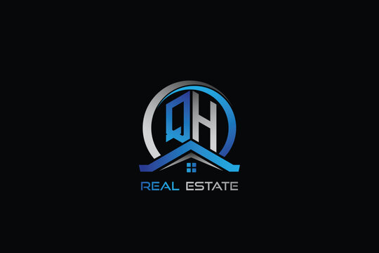 QH real estate letters logo design for construction or house. QH real estate letters logo Vector design