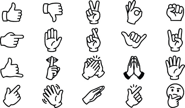 Various hand gestures and signs.