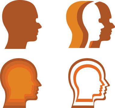 Human Head Silhouette Icon Collection with Profile Shapes Thinking Concept and Minimal Avatar Design Set