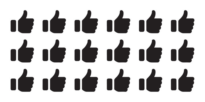 Set of like icons for social media engagement in solid black style for voting and rating interfaces.