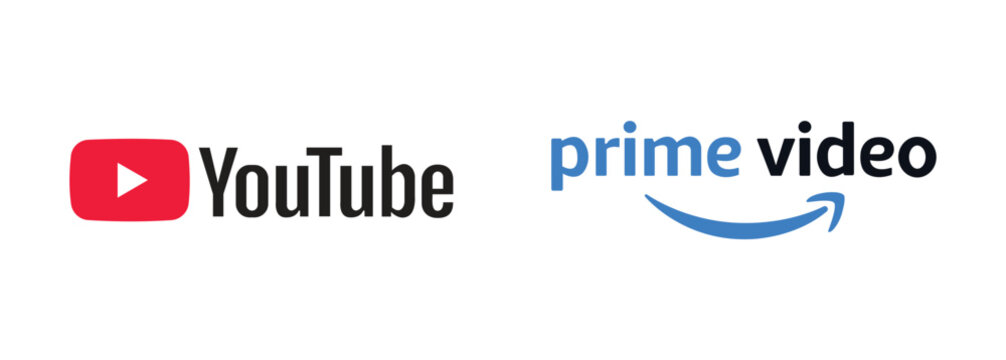 YouTube and Amazon Prime Video Logo and Wordmarks on Transparent Background, Editorial Use Only