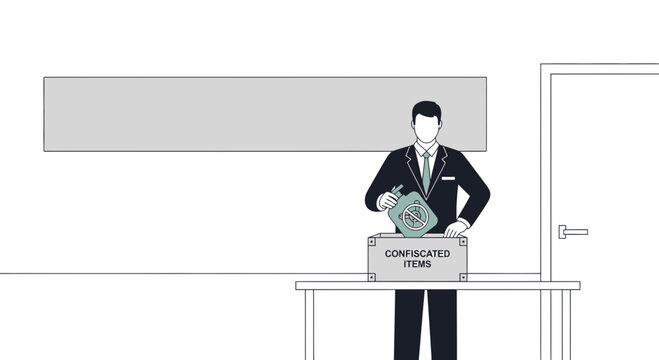 Businessman depositing confiscated items into a box
