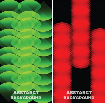 Abstract Overlapping Circle Background Collection with Green Layered Shapes and Red Glowing Geometric Pattern Design