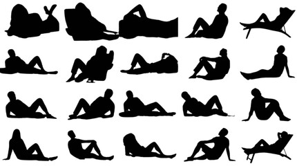 Obraz premium Silhouette people relaxing in various sitting and lying poses isolated on transparent background, Vector
