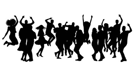 Obraz premium Group of people dancing and raising hands in celebration isolated on transparent background, Vector