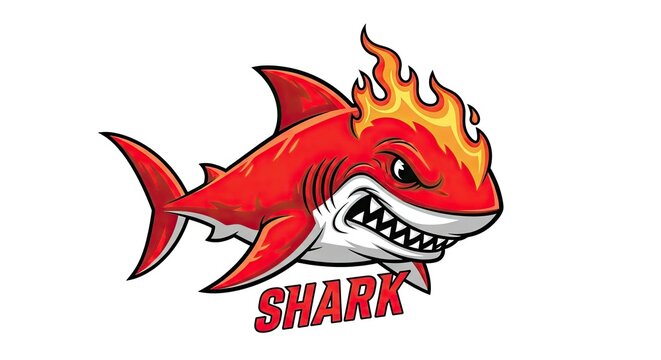Aggressive fire shark mascot logo with flaming head.