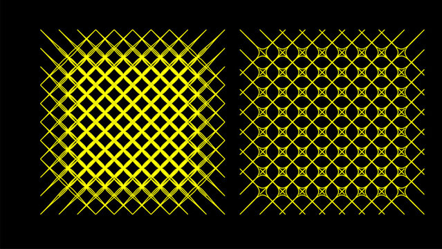 Abstract Yellow Glowing Neon Grid Pattern on Black Background