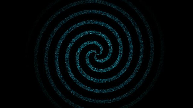 Abstract swirling spiral pattern with glowing blue particles on a dark background, representing motion and energy.