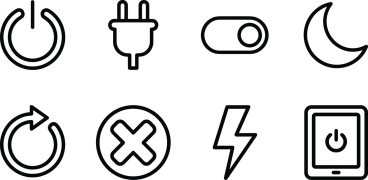 Power Button and Energy Control Icon Set for Tech Device Websites, Mobile Systems, and Hardware UI Designs