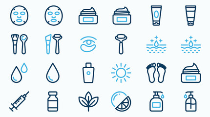 Fototapeta premium Skincare and Beauty Product Icon Set in Blue Line Art Style