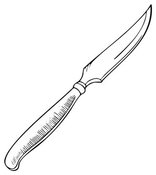 Ink drawing of a carving knife, black and white illustration
