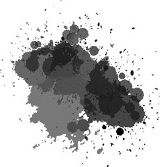 Obraz premium Abstract black and grey paint splatters and ink blobs composition isolated on white background for creative professional graphic design 