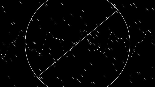 Abstract representation of a sound wave or data stream within a circular boundary on a dark background.