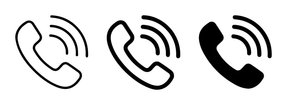 Phone Icons Set: Ringing Telephone Symbols, Communication Graphics, Contact Icons, Call Buttons