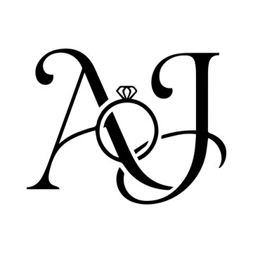 Elegant Wedding Monogram Letter AJ Initial with Diamond Ring Vector Logo