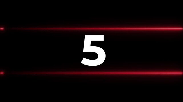 Digital Numbers Sequence with Red Neon Lines on Black Background