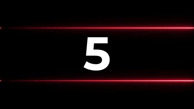 Sequential Numbers Appearing with Red Neon Lines on Black Background Cinematic Motion