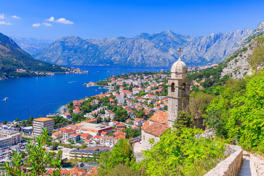 Kotor bay and Old Town from Lovcen Mountain. Montenegro.