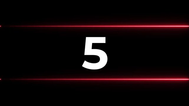 Sequential Number Display with Dynamic Red Light Streaks on Black Background