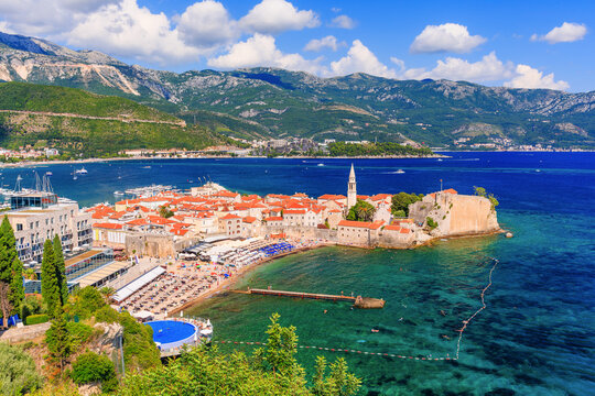 Budva, Montenegro. Panoramic view of old town.