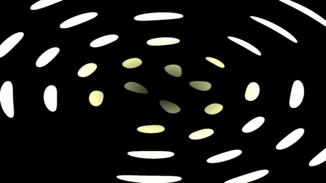 Abstract swirling pattern of white and yellow ovals on a black background, creating a sense of motion and depth.