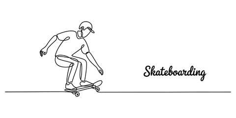 Continuous line drawing of a person riding a skateboard © Chtro