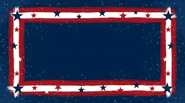 Patriotic 4th of july border frame with red white and blue stars on navy blue background for independence day celebrations
