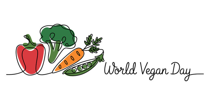 Continuous line drawing World vegan day hand drawn line art illustration with fresh vegetables