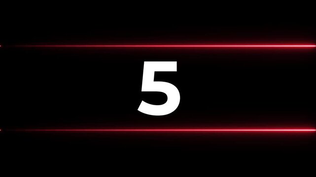 Sequential Numbers Displayed on Black Background with Red Neon Lines Cinematic Motion